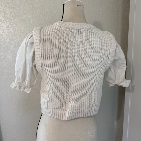 Zara Cream Knit Puff-Sleeve Cropped Sweater Top, Size M - Picture 5 of 9